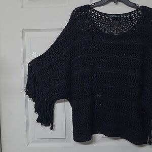 Lauren Ralph Lauren Bohemian-Inspire Crochet Poncho Black/Silverescent Size L/XL